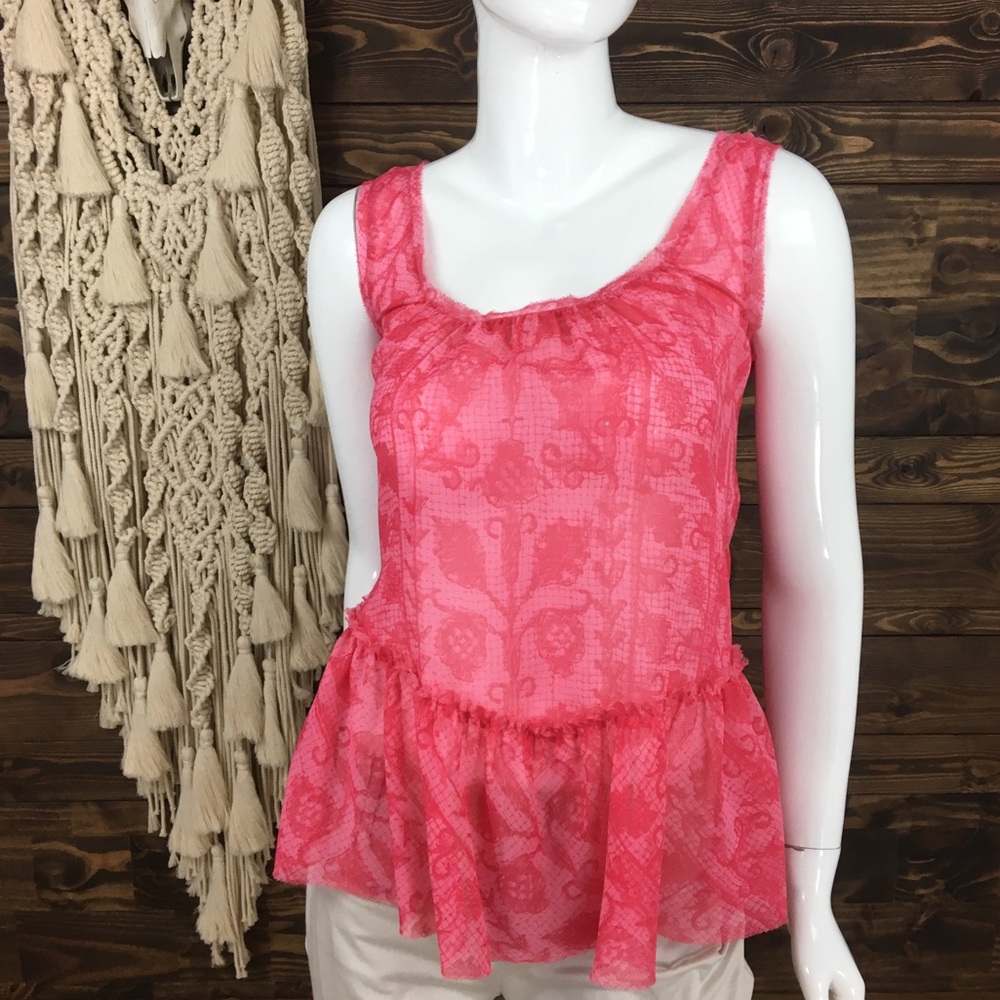 R Rachel Roy‎ | Sheer Frayed Raw Edge Peplum Blouse